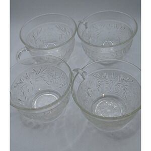 Vintage Anchor Hocking 8 ounce Clear Depression Daisy Sandwich Cups Set of 4
